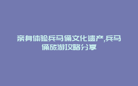 亲身体验兵马俑文化遗产,兵马俑旅游攻略分享