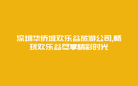 深圳华侨城欢乐谷旅游公司,畅玩欢乐谷尽享精彩时光