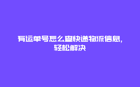 有运单号怎么查快递物流信息,轻松解决