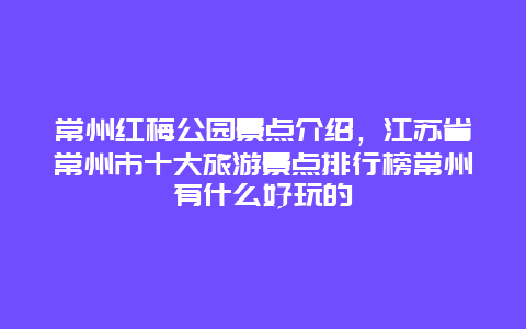 常州红梅公园景点介绍，江苏省常州市十大旅游景点排行榜常州有什么好玩的