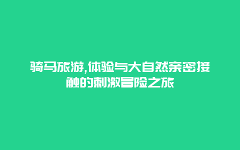 骑马旅游,体验与大自然亲密接触的刺激冒险之旅