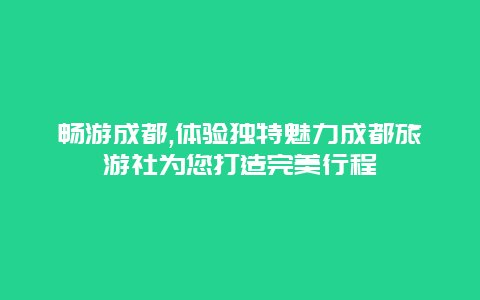 畅游成都,体验独特魅力成都旅游社为您打造完美行程