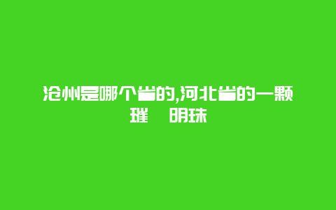 沧州是哪个省的,河北省的一颗璀璨明珠