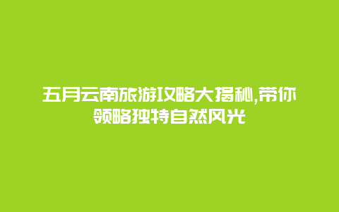 五月云南旅游攻略大揭秘,带你领略独特自然风光