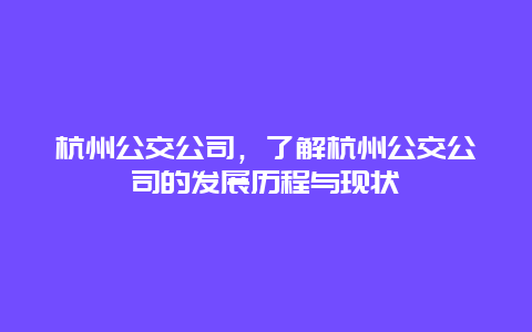 杭州公交公司，了解杭州公交公司的发展历程与现状