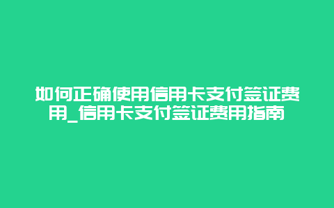 如何正确使用信用卡支付签证费用_信用卡支付签证费用指南