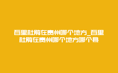 百里杜鹃在贵州哪个地方_百里杜鹃在贵州哪个地方哪个县