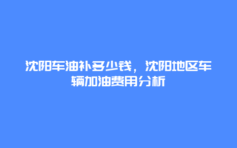 沈阳车油补多少钱，沈阳地区车辆加油费用分析