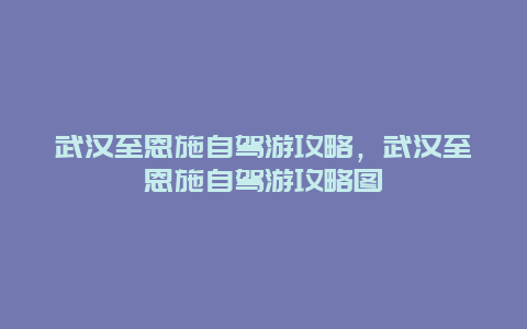 武汉至恩施自驾游攻略，武汉至恩施自驾游攻略图