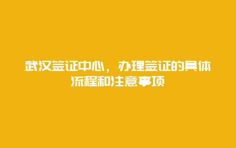 武汉签证中心，办理签证的具体流程和注意事项