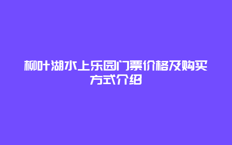 柳叶湖水上乐园门票价格及购买方式介绍