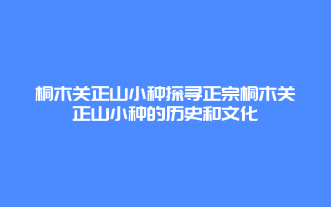 桐木关正山小种探寻正宗桐木关正山小种的历史和文化