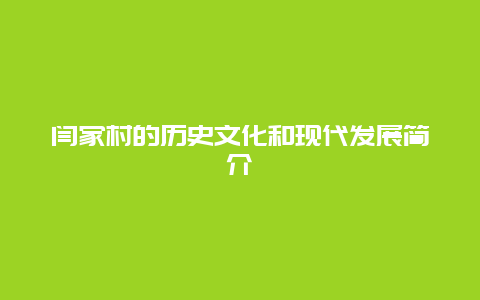 闫家村的历史文化和现代发展简介