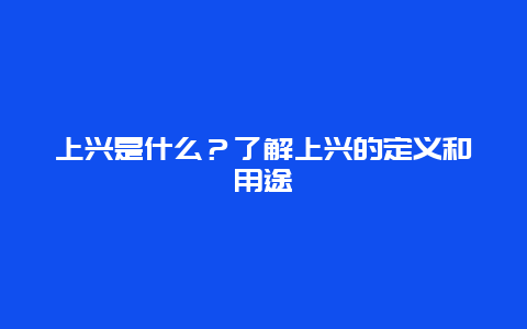 上兴是什么？了解上兴的定义和用途