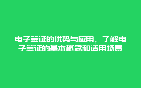 电子签证的优势与应用，了解电子签证的基本概念和适用场景