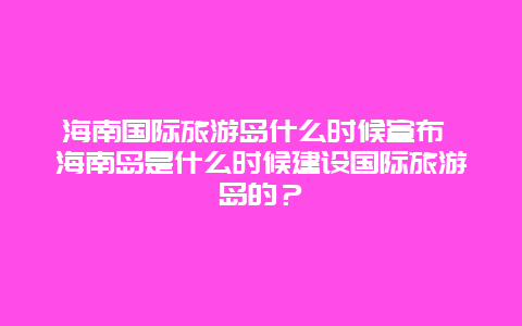 海南国际旅游岛什么时候宣布 海南岛是什么时候建设国际旅游岛的？