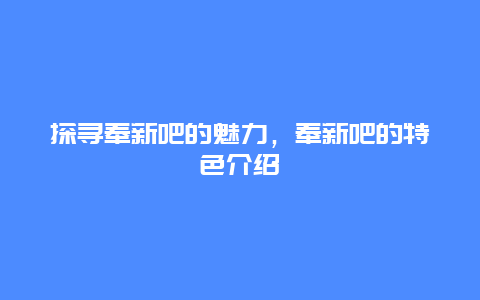 探寻奉新吧的魅力，奉新吧的特色介绍