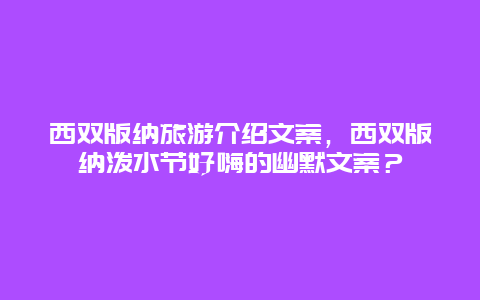 西双版纳旅游介绍文案，西双版纳泼水节好嗨的幽默文案？