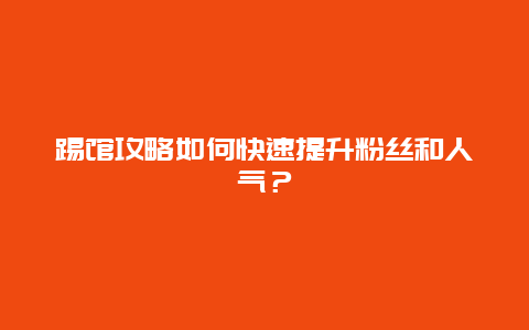 踢馆攻略如何快速提升粉丝和人气？