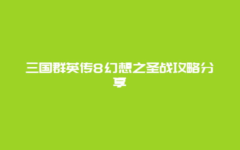 三国群英传8幻想之圣战攻略分享