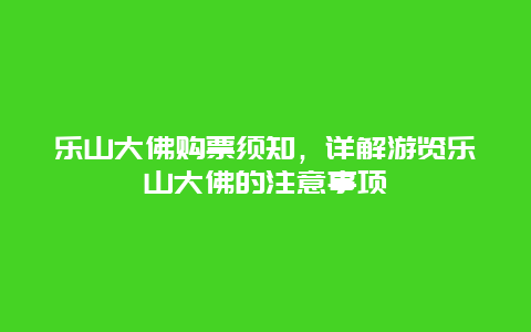 乐山大佛购票须知，详解游览乐山大佛的注意事项