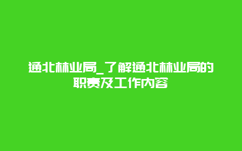 通北林业局_了解通北林业局的职责及工作内容