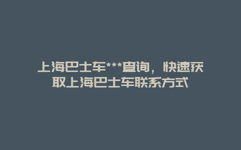 上海巴士车***查询，快速获取上海巴士车联系方式