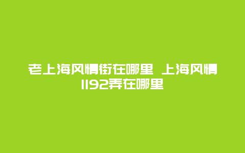 老上海风情街在哪里 上海风情1192弄在哪里