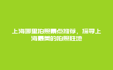 上海哪里拍照景点推荐，探寻上海最美的拍照胜地