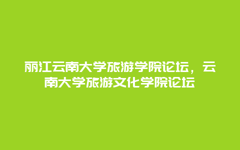 丽江云南大学旅游学院论坛，云南大学旅游文化学院论坛