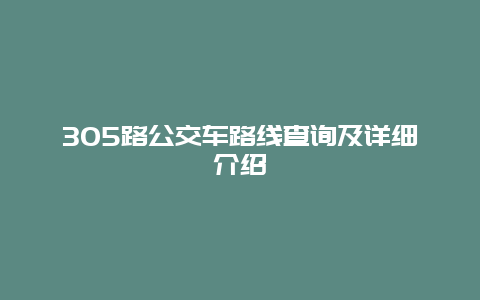 305路公交车路线查询及详细介绍