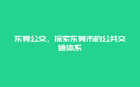 东莞公交，探索东莞市的公共交通体系