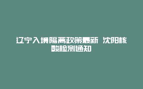 辽宁入境隔离政策最新 沈阳核酸检测通知