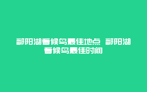 鄱阳湖看候鸟最佳地点 鄱阳湖看候鸟最佳时间