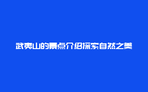 武夷山的景点介绍探索自然之美