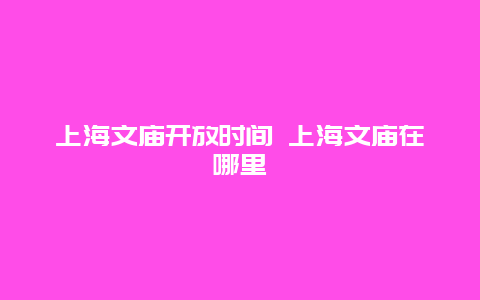 上海文庙开放时间 上海文庙在哪里