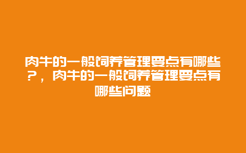 肉牛的一般饲养管理要点有哪些？，肉牛的一般饲养管理要点有哪些问题