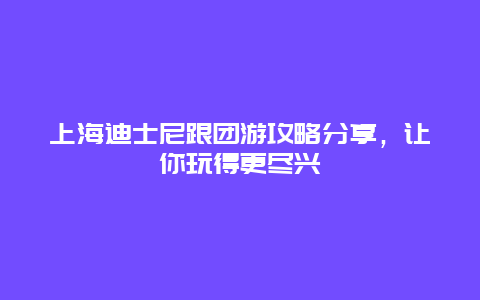 上海迪士尼跟团游攻略分享，让你玩得更尽兴