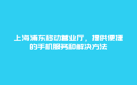 上海浦东移动营业厅，提供便捷的手机服务和解决方法