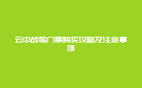 云中战歌门票购买攻略及注意事项