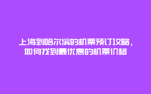 上海到哈尔滨的机票预订攻略，如何找到最优惠的机票价格