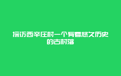 探访西辛庄村一个有着悠久历史的古村落