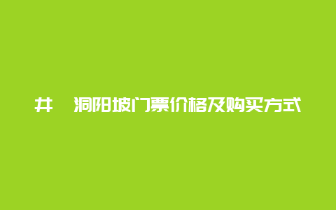 井陉洞阳坡门票价格及购买方式