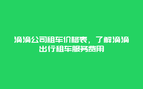 滴滴公司租车价格表，了解滴滴出行租车服务费用