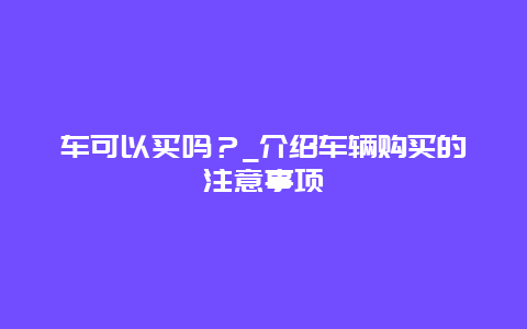 车可以买吗？_介绍车辆购买的注意事项