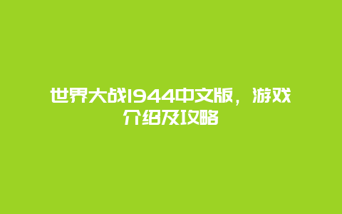 世界大战1944中文版，游戏介绍及攻略