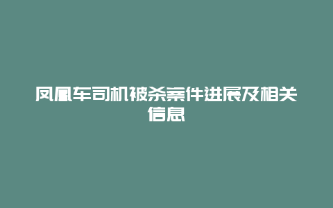 凤凰车司机被杀案件进展及相关信息