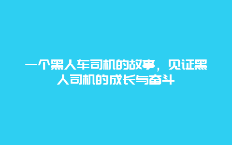 一个黑人车司机的故事，见证黑人司机的成长与奋斗