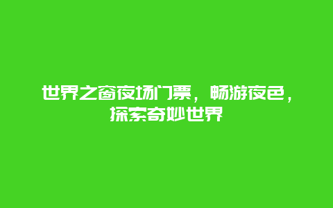 世界之窗夜场门票，畅游夜色，探索奇妙世界