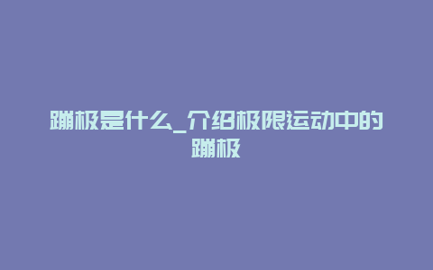 蹦极是什么_介绍极限运动中的蹦极